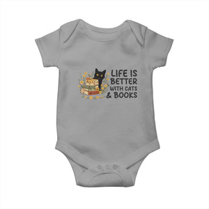 Life Is Better With Cats And Books Baby Onesie Funny Black Cat Book Lover TS12 Sport Gray Print Your Wear