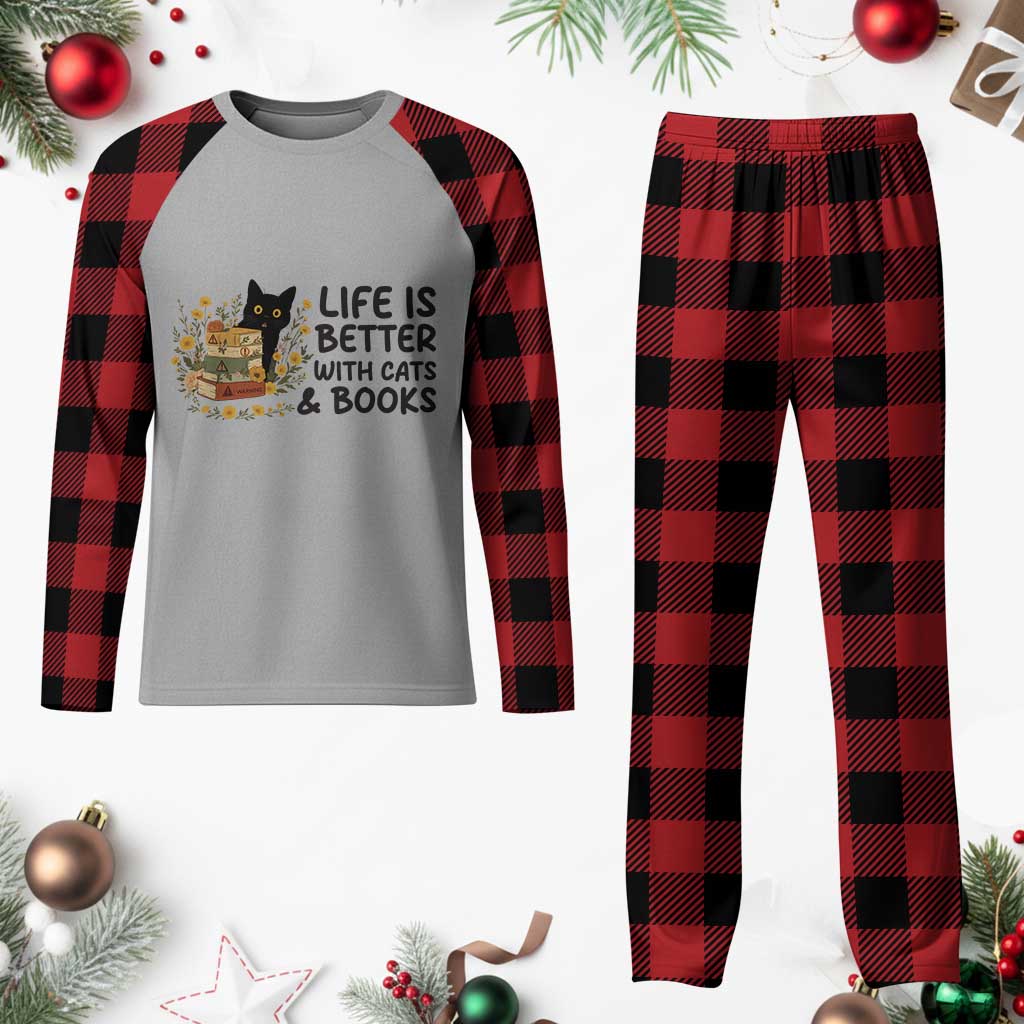 Life Is Better With Cats And Books Plaid Pajama Set Funny Black Cat Book Lover TS12 Buffalo Plaid Print Your Wear