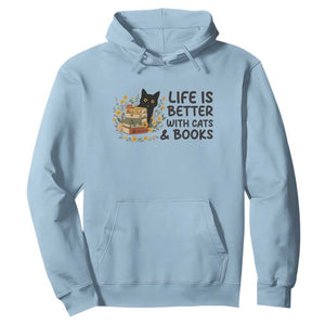 Life Is Better With Cats And Books Hoodie Funny Black Cat Book Lover TS12 Light Blue Print Your Wear