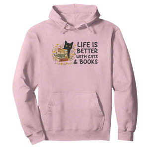 Life Is Better With Cats And Books Hoodie Funny Black Cat Book Lover TS12 Light Pink Print Your Wear