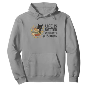 Life Is Better With Cats And Books Hoodie Funny Black Cat Book Lover TS12 Sport Gray Print Your Wear