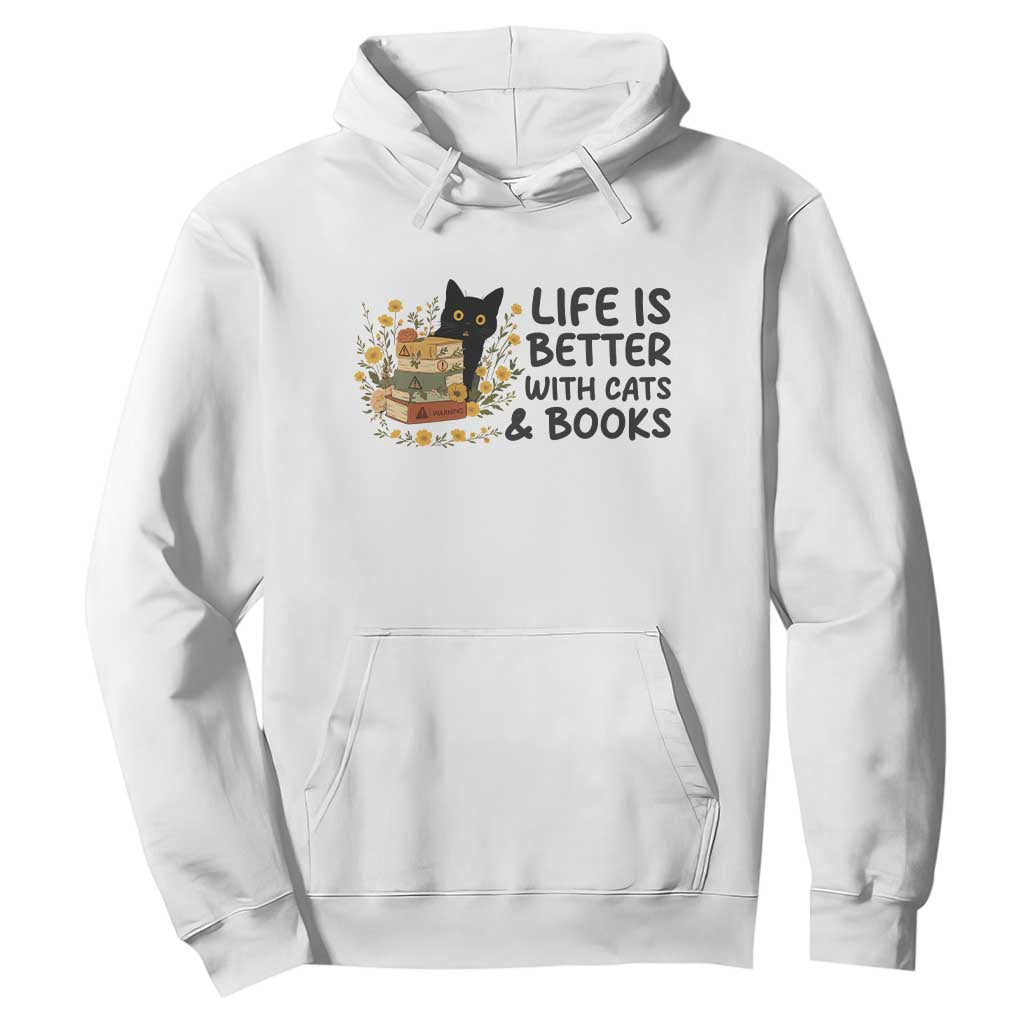 Life Is Better With Cats And Books Hoodie Funny Black Cat Book Lover TS12 White Print Your Wear