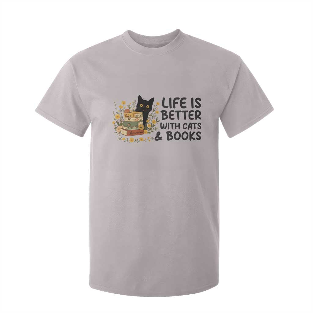 Life Is Better With Cats And Books T Shirt For Kid Funny Black Cat Book Lover TS12 Ice Gray Print Your Wear