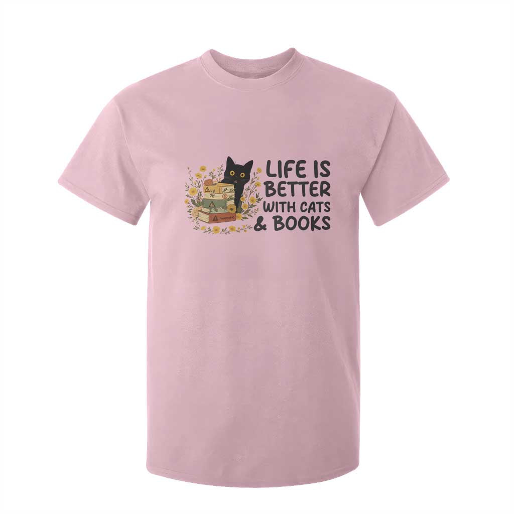 Life Is Better With Cats And Books T Shirt For Kid Funny Black Cat Book Lover TS12 Light Pink Print Your Wear