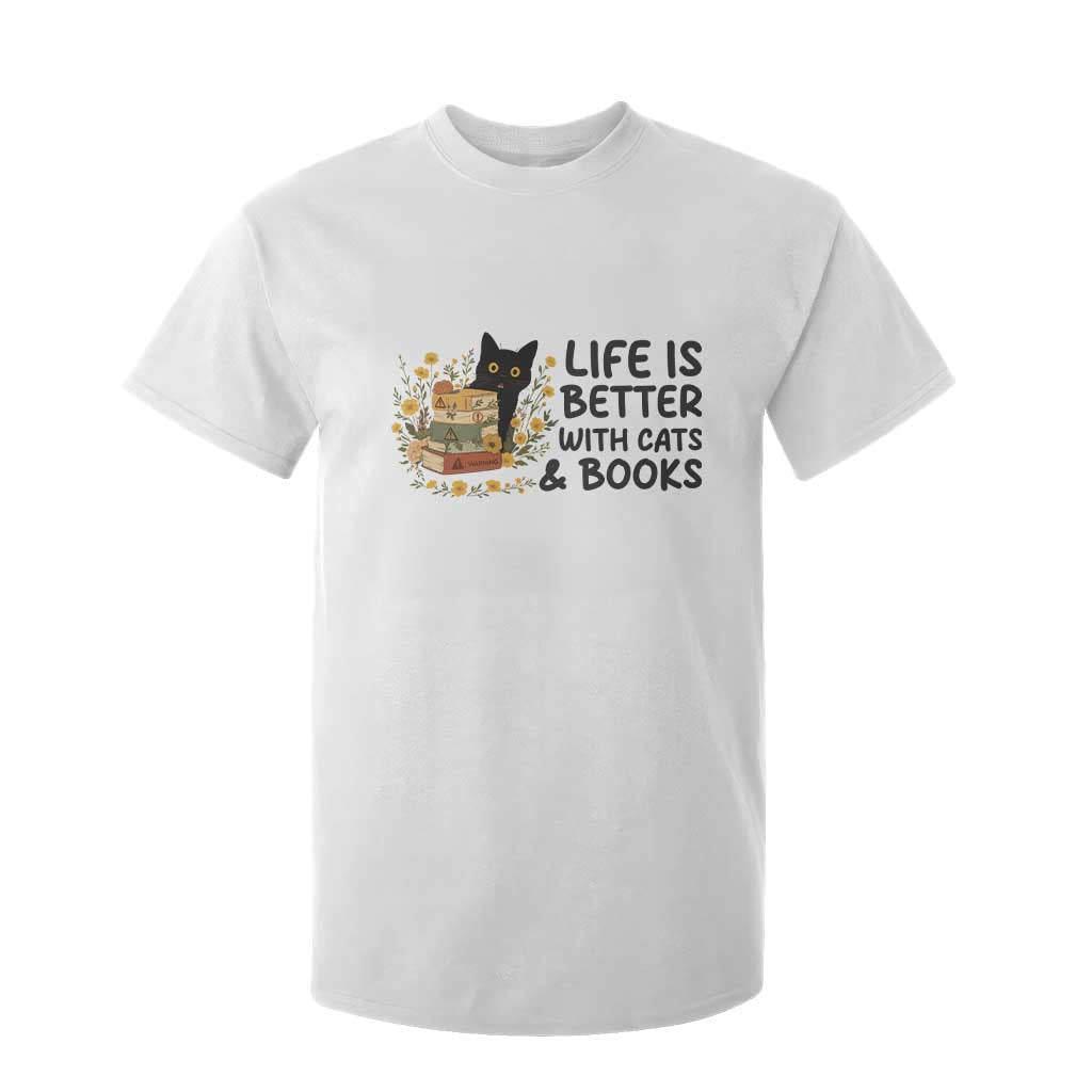 Life Is Better With Cats And Books T Shirt For Kid Funny Black Cat Book Lover TS12 White Print Your Wear