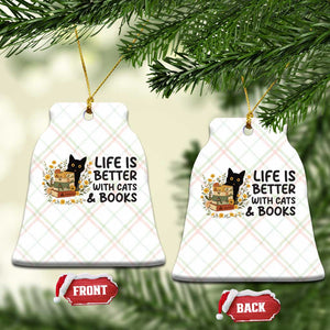 Life Is Better With Cats And Books Ceramic Ornament Funny Black Cat Book Lover TS12 Print Your Wear