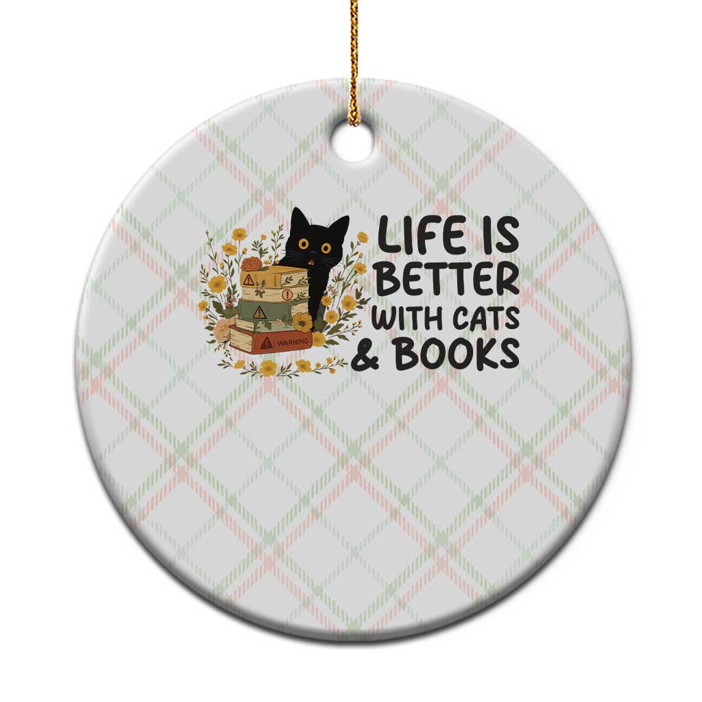 Life Is Better With Cats And Books Ceramic Ornament Funny Black Cat Book Lover TS12 1pc Christmas Plaid Print Your Wear