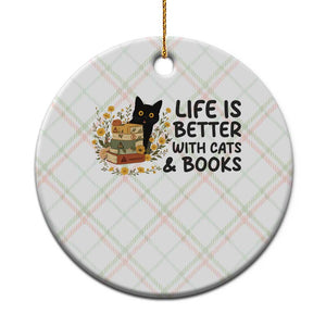 Life Is Better With Cats And Books Ceramic Ornament Funny Black Cat Book Lover TS12 1pc Christmas Plaid Print Your Wear