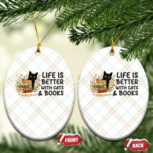 Life Is Better With Cats And Books Ceramic Ornament Funny Black Cat Book Lover TS12 Print Your Wear
