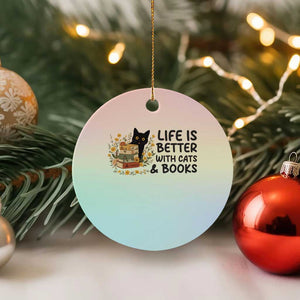 Life Is Better With Cats And Books Ceramic Ornament Funny Black Cat Book Lover TS12 1pc Pastel Print Your Wear