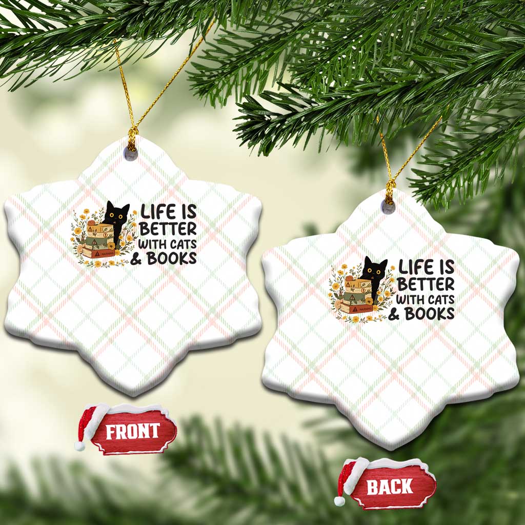 Life Is Better With Cats And Books Ceramic Ornament Funny Black Cat Book Lover TS12 Print Your Wear
