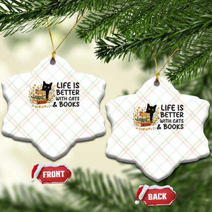 Life Is Better With Cats And Books Ceramic Ornament Funny Black Cat Book Lover TS12 Print Your Wear