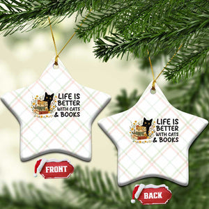 Life Is Better With Cats And Books Ceramic Ornament Funny Black Cat Book Lover TS12 Print Your Wear