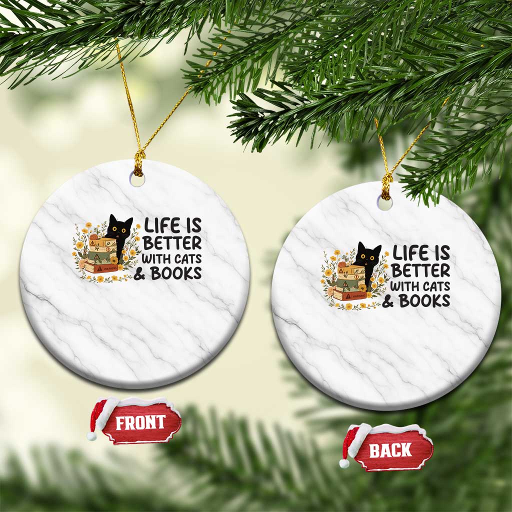 Life Is Better With Cats And Books Ceramic Ornament Funny Black Cat Book Lover TS12 1pc White Marble Print Your Wear