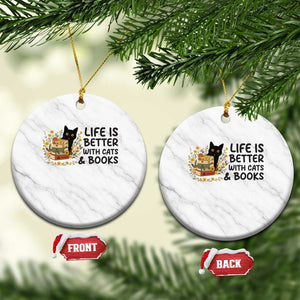 Life Is Better With Cats And Books Ceramic Ornament Funny Black Cat Book Lover TS12 1pc White Marble Print Your Wear