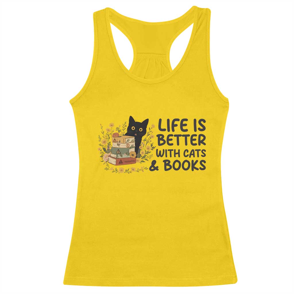 Life Is Better With Cats And Books Racerback Tank Top Funny Black Cat Book Lover TS12 Daisy Print Your Wear