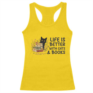 Life Is Better With Cats And Books Racerback Tank Top Funny Black Cat Book Lover TS12 Daisy Print Your Wear