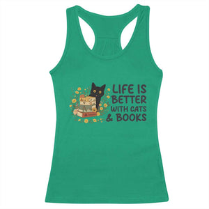 Life Is Better With Cats And Books Racerback Tank Top Funny Black Cat Book Lover TS12 Irish Green Print Your Wear