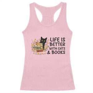 Life Is Better With Cats And Books Racerback Tank Top Funny Black Cat Book Lover TS12 Light Pink Print Your Wear