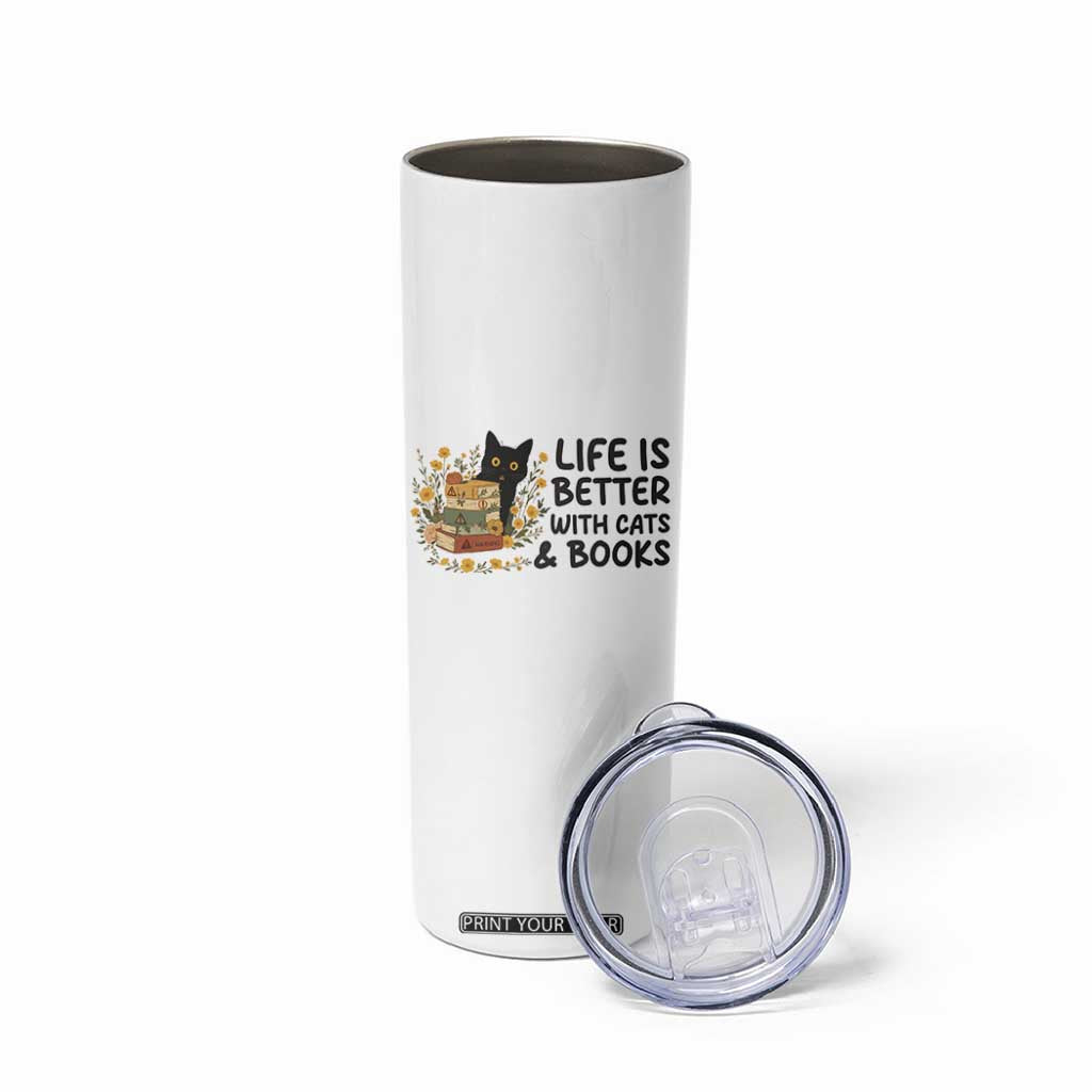 Life Is Better With Cats And Books Skinny Tumbler Funny Black Cat Book Lover TS12 Print Your Wear