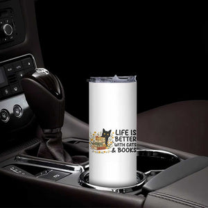 Life Is Better With Cats And Books Skinny Tumbler Funny Black Cat Book Lover TS12 Print Your Wear