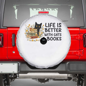 Life Is Better With Cats And Books Spare Tire Cover Funny Black Cat Book Lover TS12 White Print Your Wear
