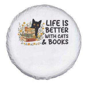 Life Is Better With Cats And Books Spare Tire Cover Funny Black Cat Book Lover TS12 Print Your Wear