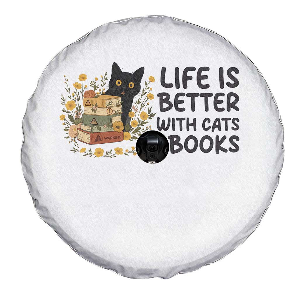 Life Is Better With Cats And Books Spare Tire Cover Funny Black Cat Book Lover TS12 Print Your Wear