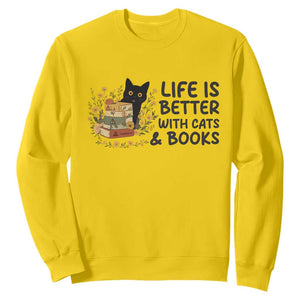 Life Is Better With Cats And Books Sweatshirt Funny Black Cat Book Lover TS12 Daisy Print Your Wear