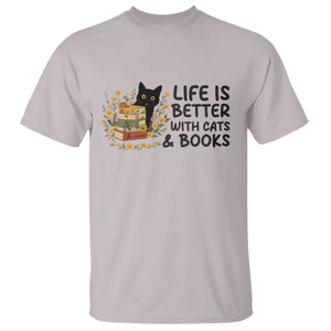 Life Is Better With Cats And Books T Shirt Funny Black Cat Book Lover TS12 Ice Gray Print Your Wear
