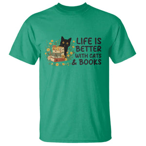 Life Is Better With Cats And Books T Shirt Funny Black Cat Book Lover TS12 Irish Green Print Your Wear