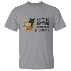 Life Is Better With Cats And Books T Shirt Funny Black Cat Book Lover TS12 Sport Gray Print Your Wear