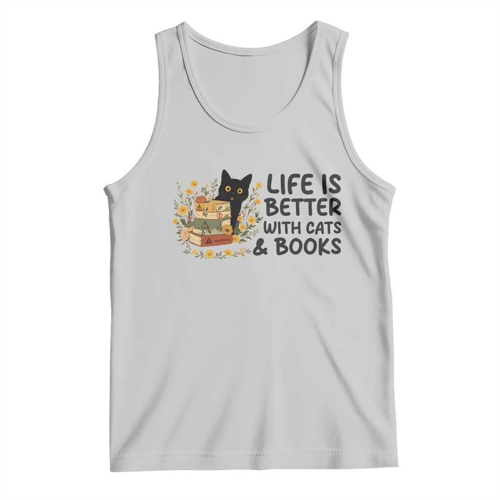 Life Is Better With Cats And Books Tank Top Funny Black Cat Book Lover TS12 Ash Print Your Wear