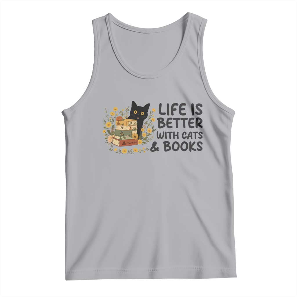 Life Is Better With Cats And Books Tank Top Funny Black Cat Book Lover TS12 Athletic Heather Print Your Wear
