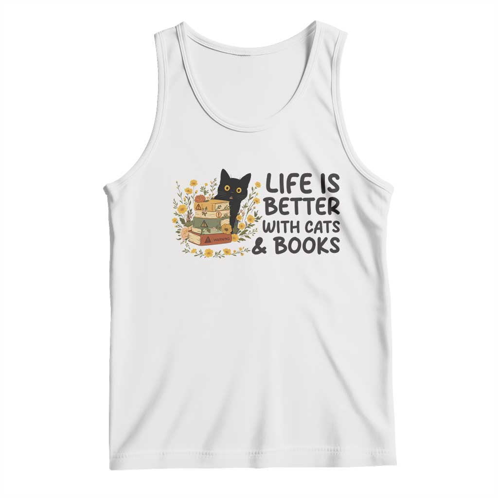 Life Is Better With Cats And Books Tank Top Funny Black Cat Book Lover TS12 White Print Your Wear