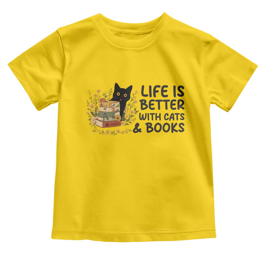 Life Is Better With Cats And Books Toddler T Shirt Funny Black Cat Book Lover TS12 Daisy Print Your Wear