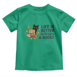 Life Is Better With Cats And Books Toddler T Shirt Funny Black Cat Book Lover TS12 Irish Green Print Your Wear