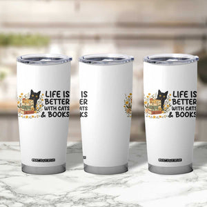 Life Is Better With Cats And Books Tumbler Cup Funny Black Cat Book Lover TS12 Print Your Wear