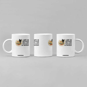 Life Is Better With Cats And Books Coffee Mug Funny Black Cat Book Lover TS12 Print Your Wear