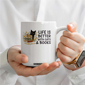 Life Is Better With Cats And Books Coffee Mug Funny Black Cat Book Lover TS12 Print Your Wear