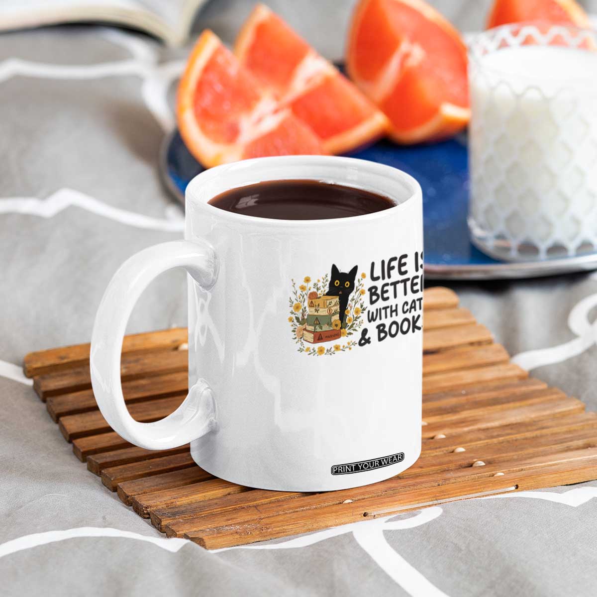 Life Is Better With Cats And Books Coffee Mug Funny Black Cat Book Lover TS12 Print Your Wear