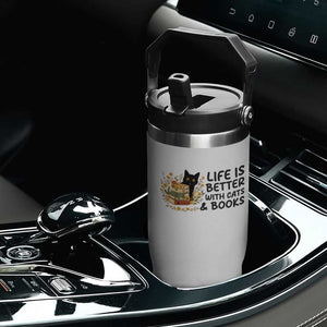 Life Is Better With Cats And Books Flip Straw Tumbler Funny Black Cat Book Lover TS12 Print Your Wear