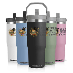 Life Is Better With Cats And Books Flip Straw Tumbler Funny Black Cat Book Lover TS12 Print Your Wear