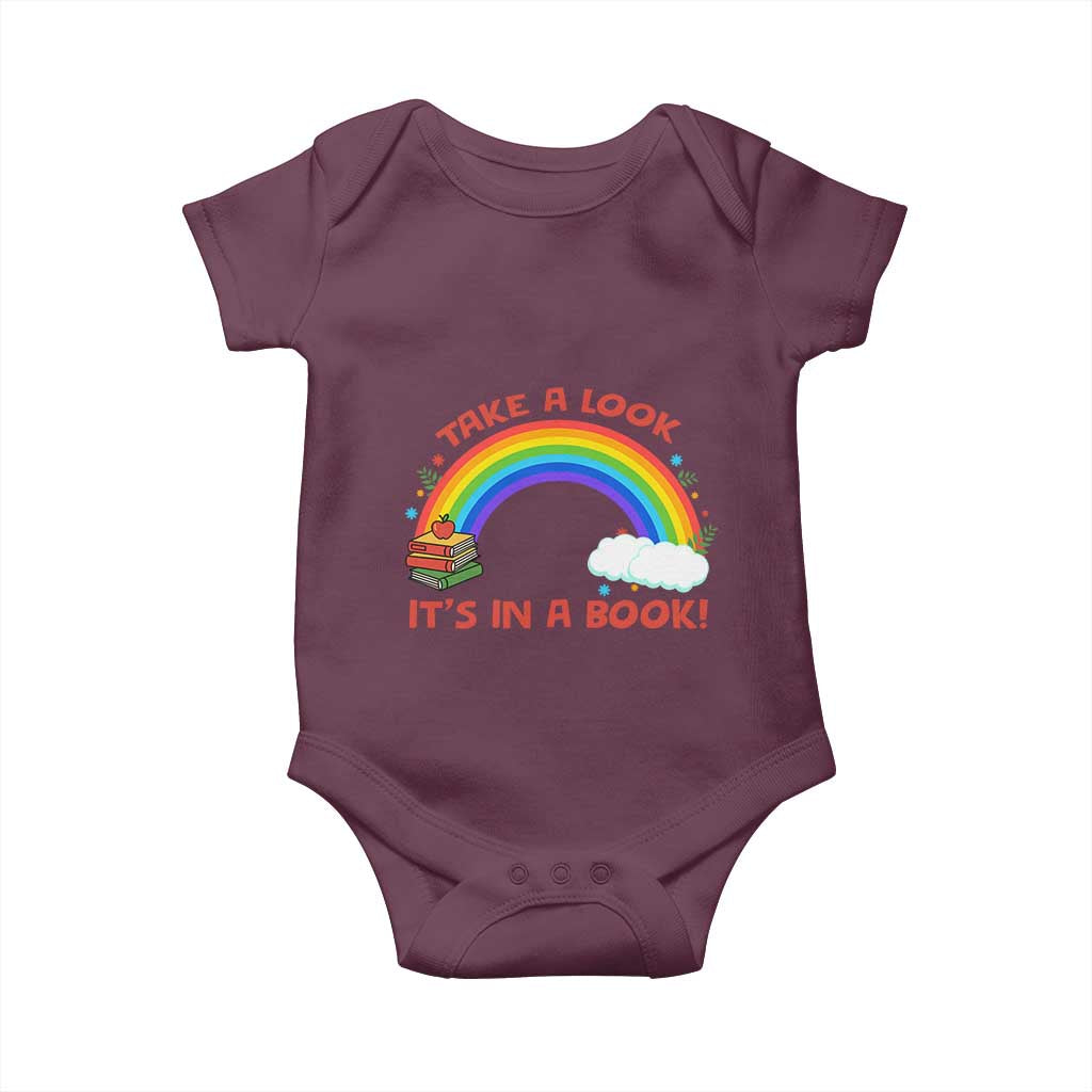 Take A Look It Is In A Book Baby Onesie Cute Rainbow Book Educational Quote TS12 Maroon Print Your Wear