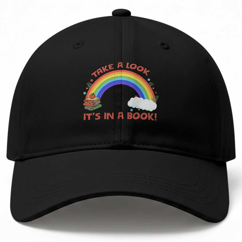 Take A Look It Is In A Book Baseball Cap Cute Rainbow Book Educational Quote TS12 Print Your Wear