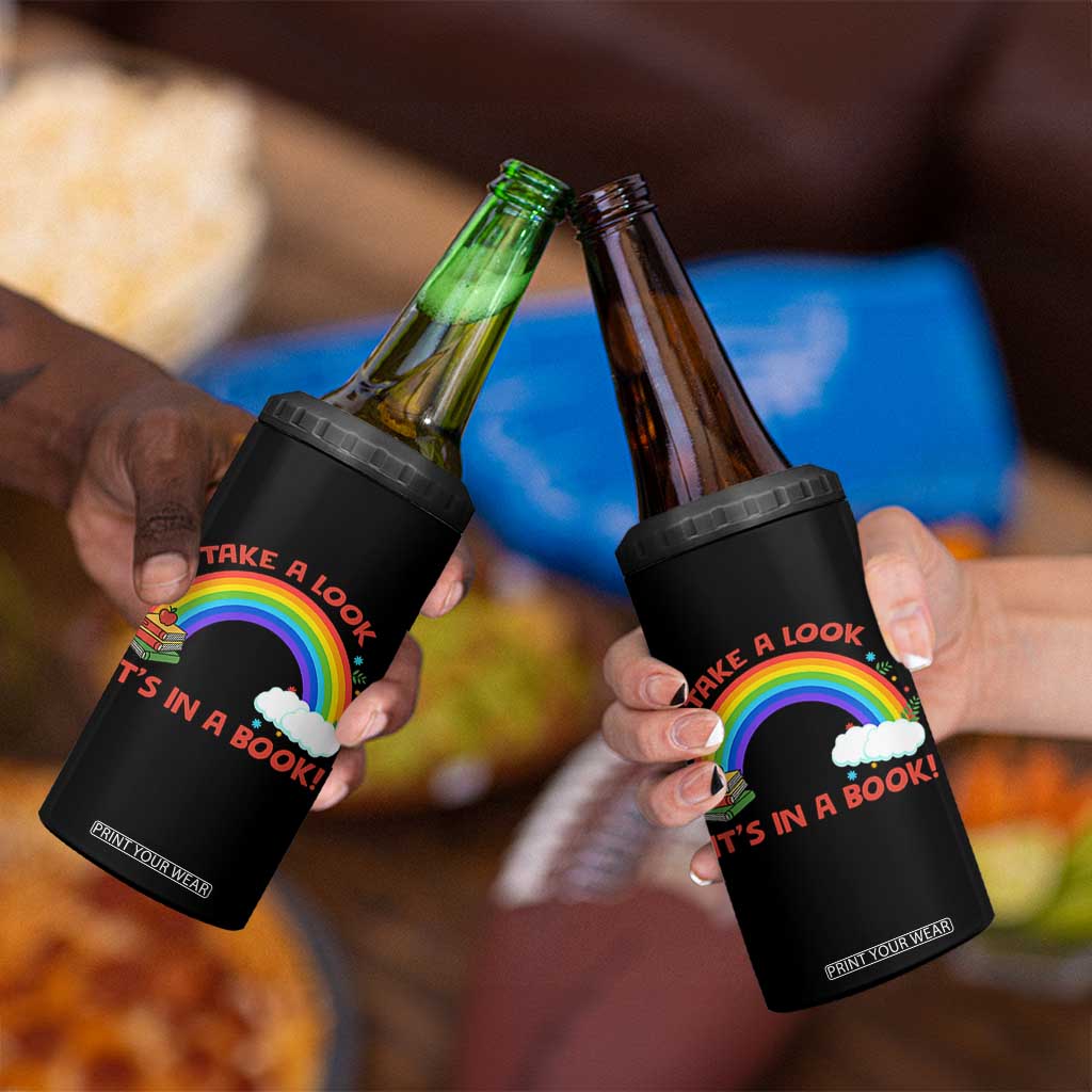 Take A Look It Is In A Book 4 in 1 Can Cooler Tumbler Cute Rainbow Book Educational Quote TS12 Print Your Wear
