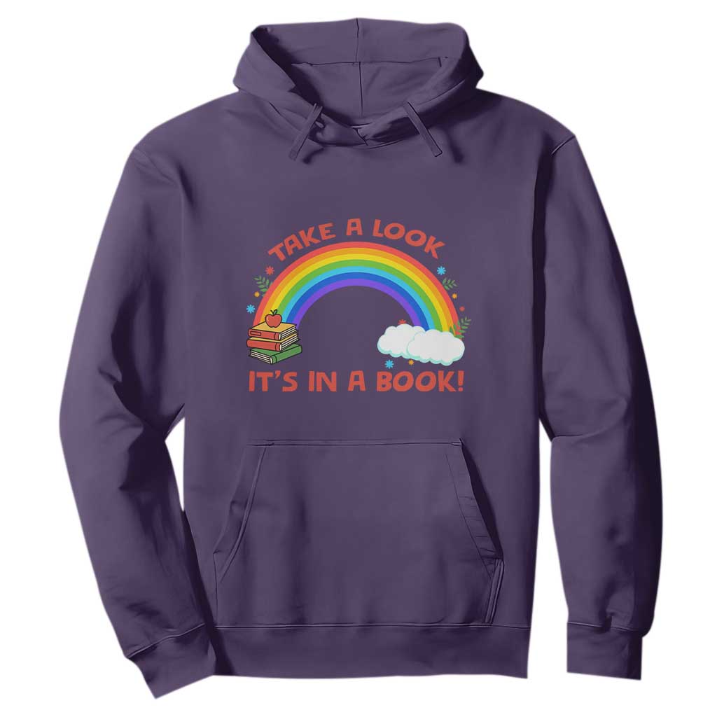 Take A Look It Is In A Book Hoodie Cute Rainbow Book Educational Quote TS12 Purple Print Your Wear