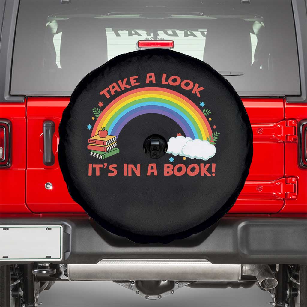 Take A Look It Is In A Book Spare Tire Cover Cute Rainbow Book Educational Quote TS12 Black Print Your Wear