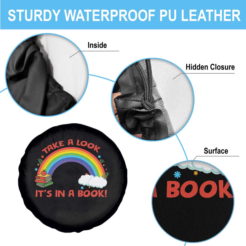 Take A Look It Is In A Book Spare Tire Cover Cute Rainbow Book Educational Quote TS12 Print Your Wear