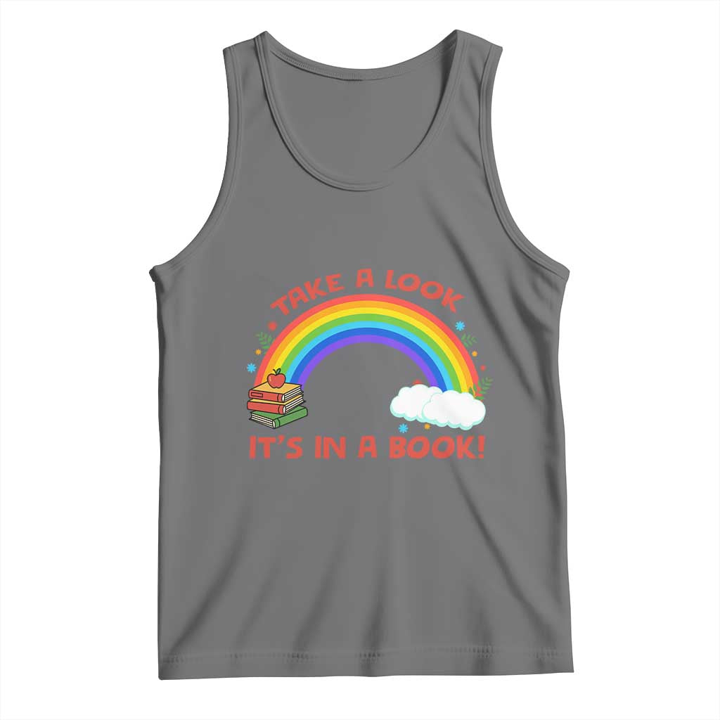 Take A Look It Is In A Book Tank Top Cute Rainbow Book Educational Quote TS12 Black Heather Print Your Wear